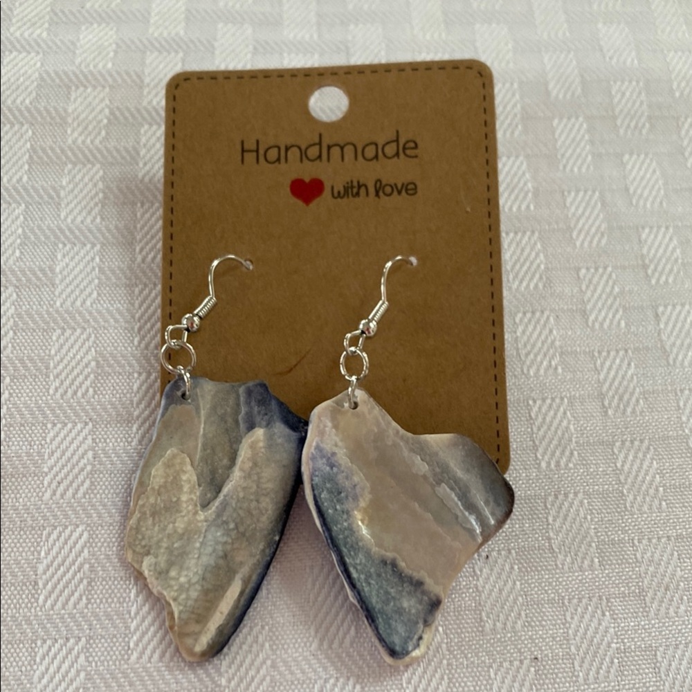 Handmade Oregon Coast Sea Shell Earrings - Cream, Gray & blue